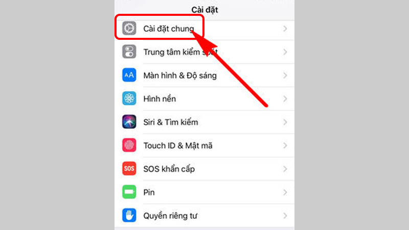 Mở C&agrave;i đặt v&agrave; chọn C&agrave;i đặt chung 